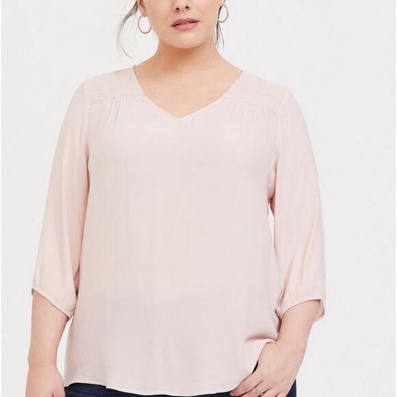 Torrid Tops - Torrid Crepe Smocked Blouse in pale pink size 5x